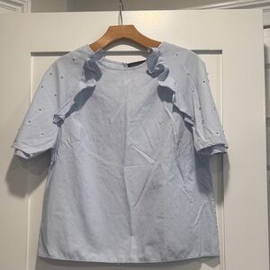 Light Blue Ruffle Sleeve Top